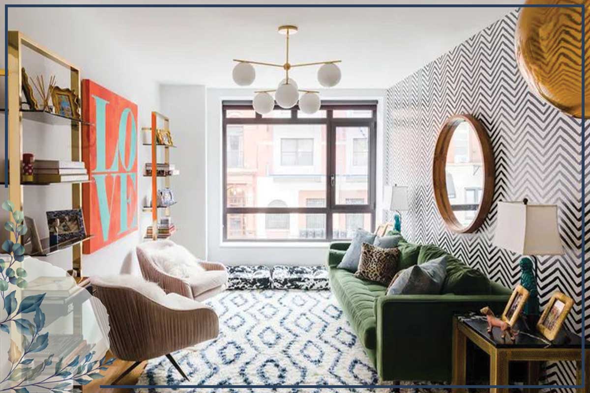 اتاق نشیمن مدرن با الگوهای ترکیبی