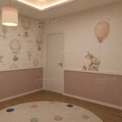 20 ایده چیدمان اتاق کودک کوچک کم هزینه و رایگان + عکس 22 3D rendering of a children's room layout with cheerful colors by the Ofogh team